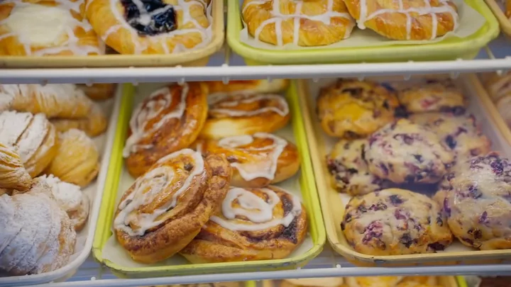 Pastries displayed in the bakery case